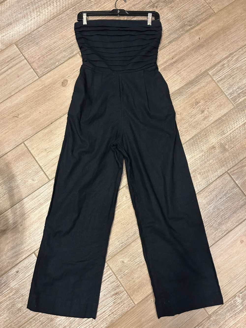 Abercrombie & Fitch Black Strapless Wide-Leg Jumpsuit- Linen and Cotton Blend - Picture 6 of 16